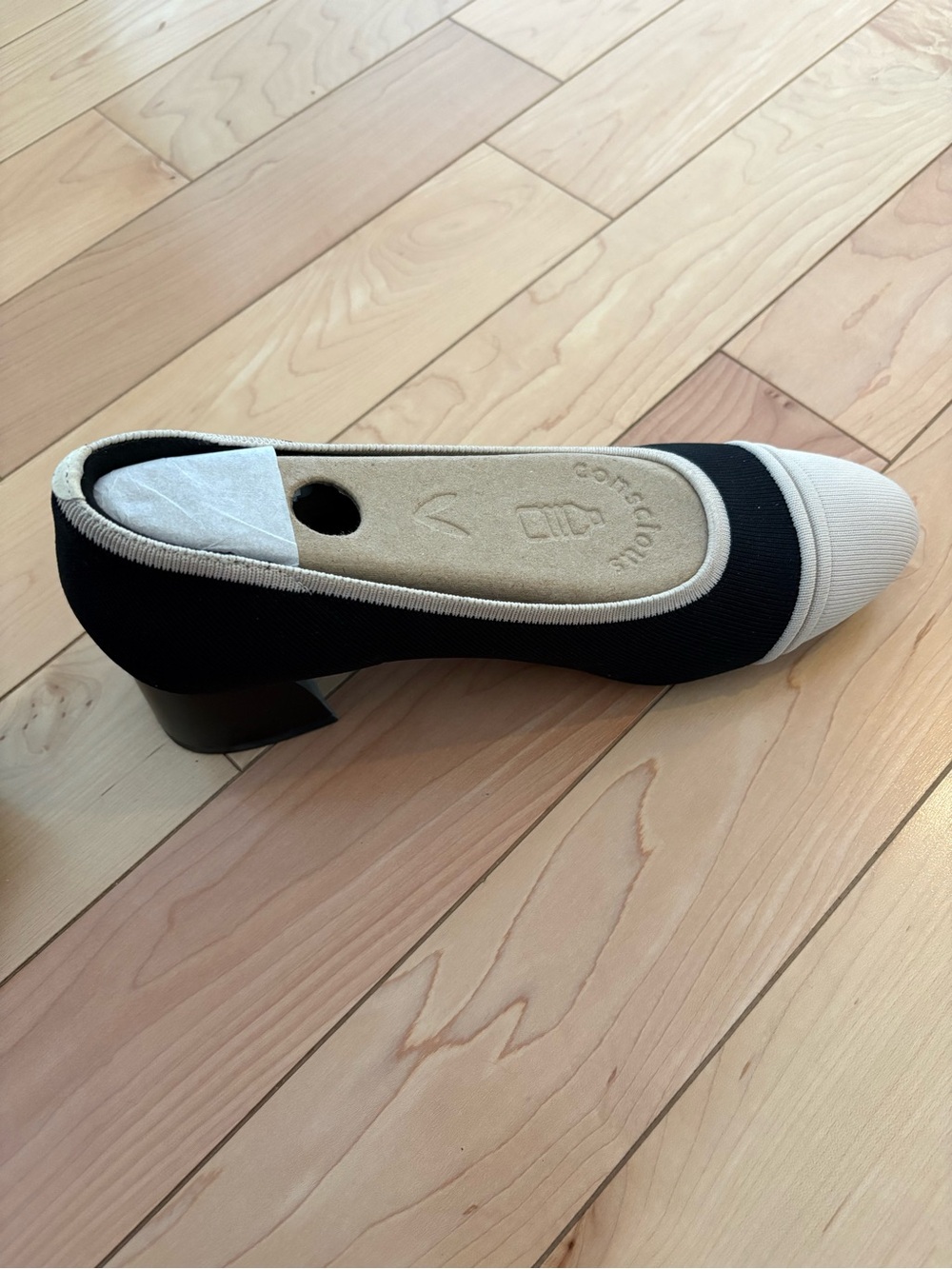 Comfortable ViVaia Black and Cream Block Heel Pumps - Women's